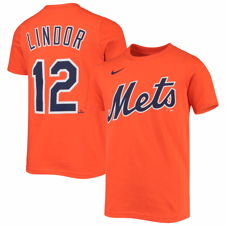 Youth New York Mets Francisco Lindor Nike Orange Player Name & Number T-Shirt - SUjersey01