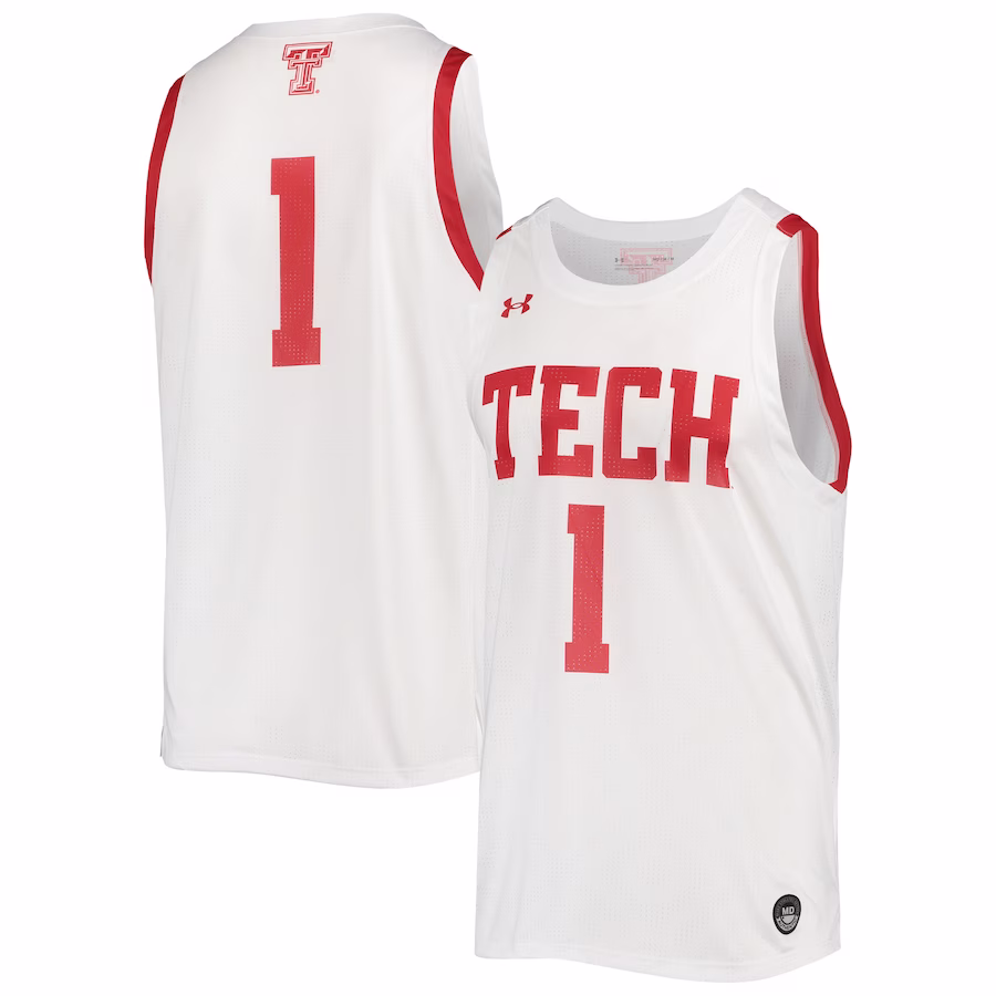 #1 Texas Tech Red Raiders Under Armour Alternate Replica Basketball Jersey - White - SUjersey01