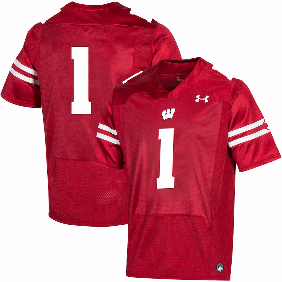 #1 Wisconsin Badgers Under Armour Premier Football Jersey - Red - SUjersey01