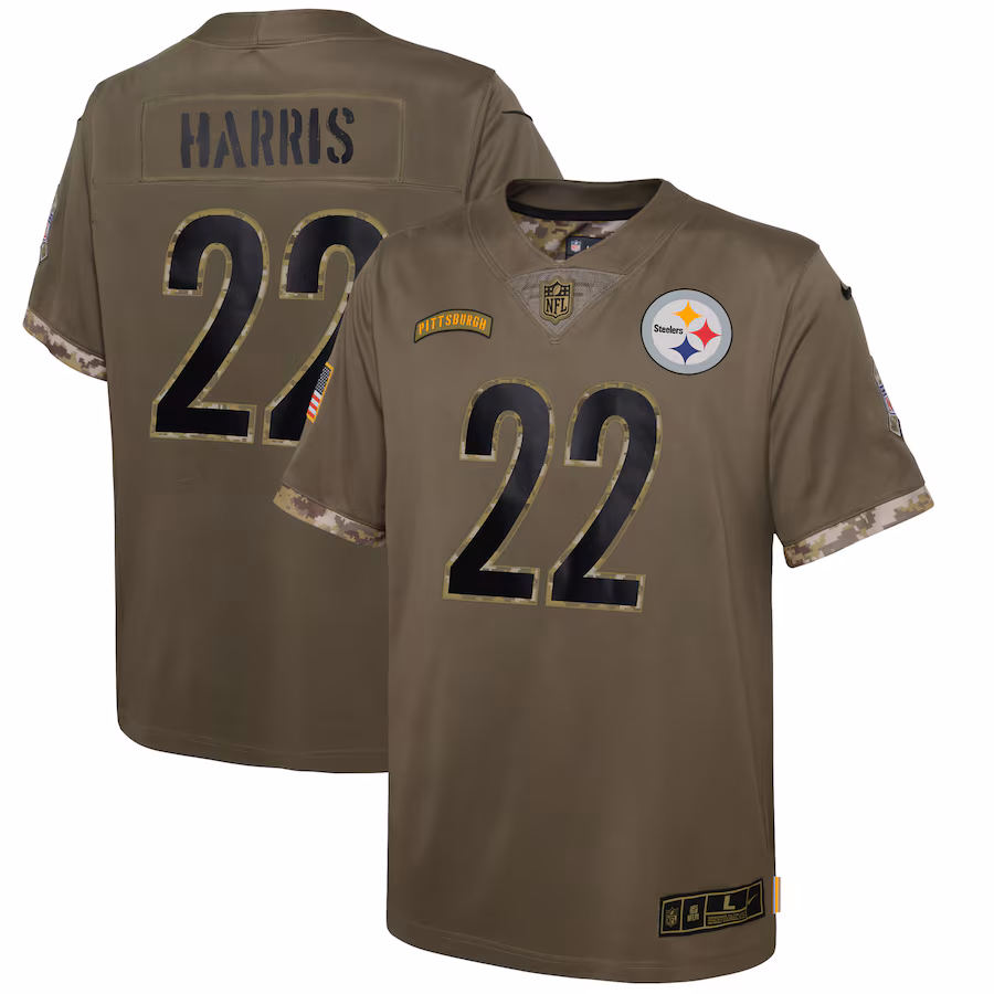 Youth Pittsburgh Steelers Najee Harris Nike Olive 2022 Salute To Service Player Limited Jersey - SUjersey01