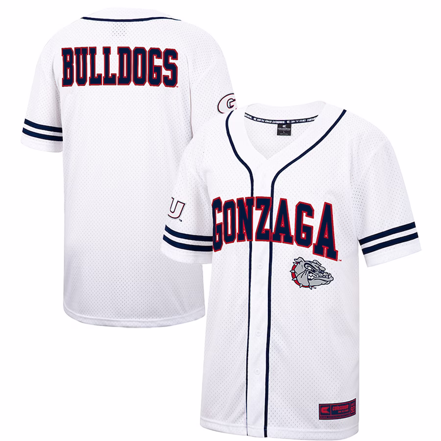 Gonzaga Bulldogs Colosseum Free Spirited Mesh Button-Up Baseball Jersey - White - SUjersey01