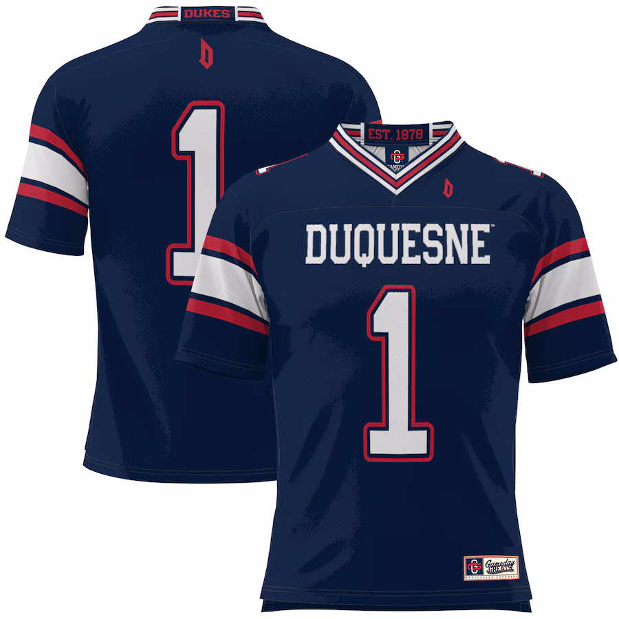 Youth GameDay Greats #1 Blue Duquesne Dukes Football Jersey - SUjersey01