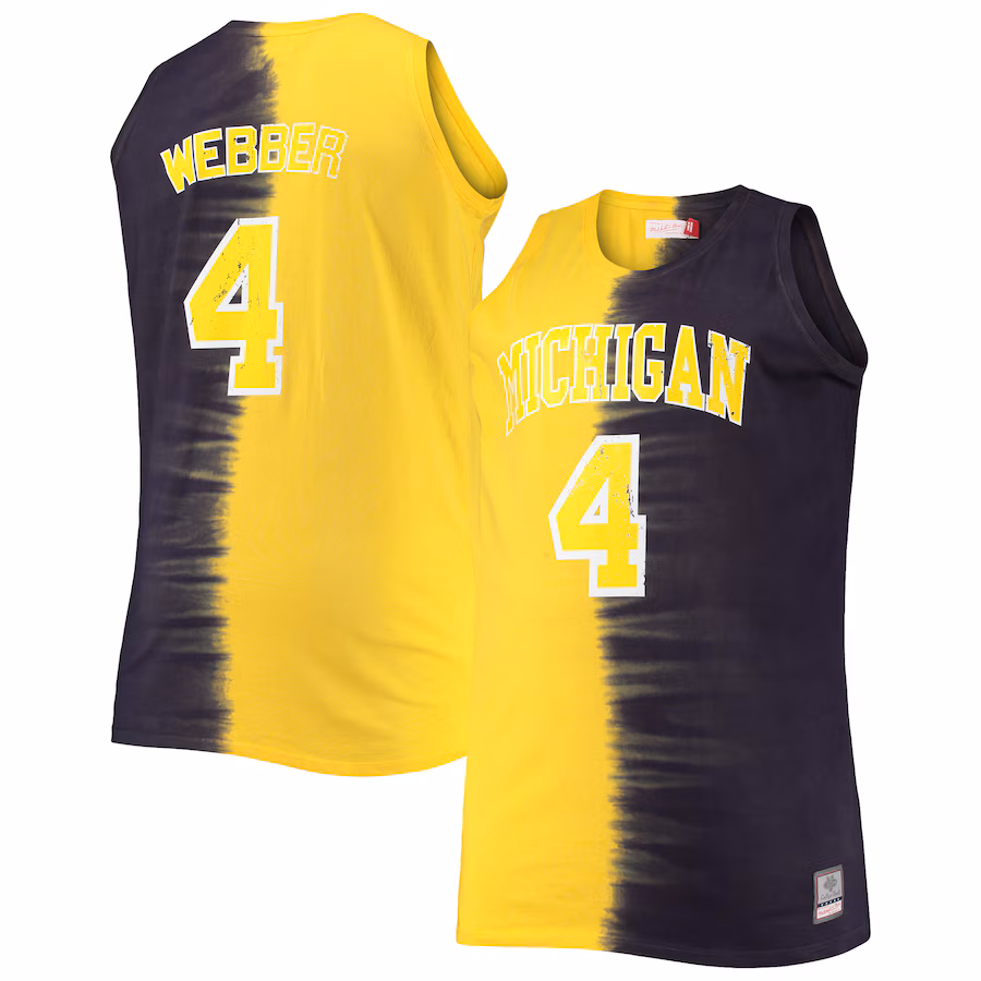 Chris Webber Michigan Wolverines Mitchell & Ness Big & Tall Player Tie-Dye Jersey - Navy/Maize - SUjersey01