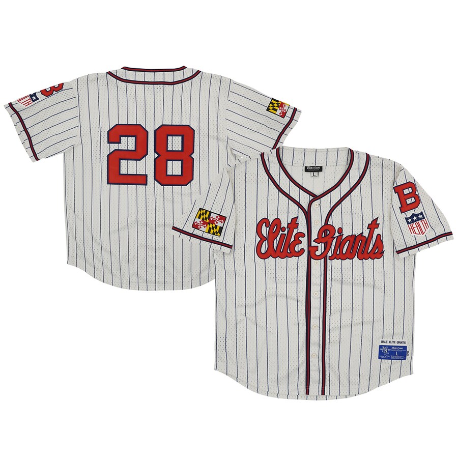 Men's Baltimore Elite Giants #28 Rings & Crwns Cream Mesh Button-Down Replica Jersey - SUjersey01