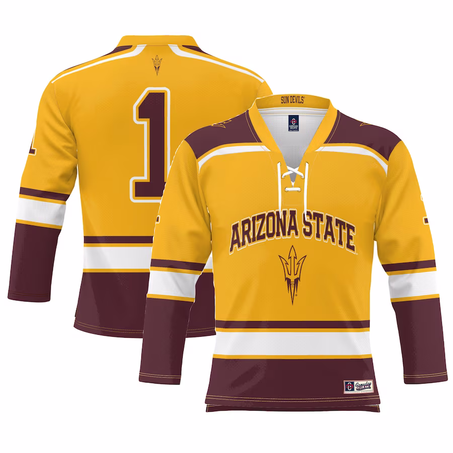 #1 Arizona State Sun Devils GameDay Greats Men's Ice Hockey Fashion Jersey - Gold - SUjersey01