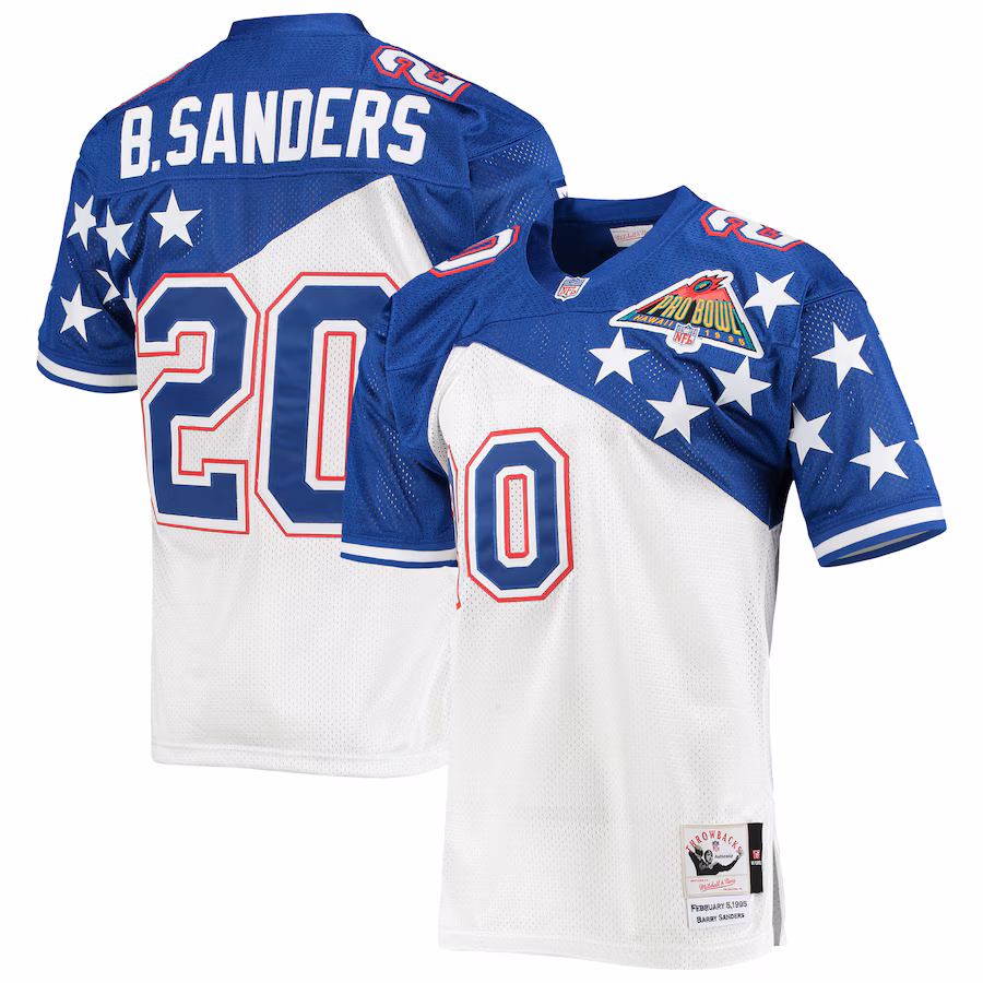 Men's NFC Barry Sanders Mitchell & Ness White/Blue 1994 Pro Bowl Authentic Jersey - SUjersey01