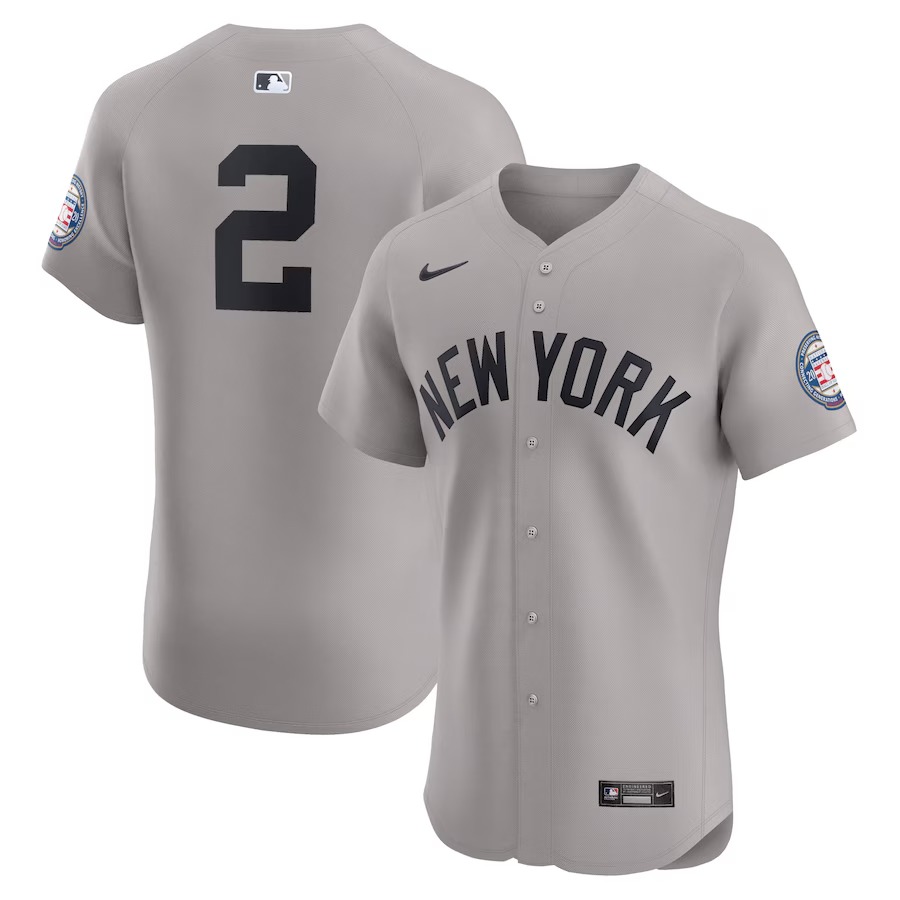 Men's New York Yankees Derek Jeter Nike Gray Road 2020 Hall of Fame Induction Patch Elite Player Jersey - SUjersey01