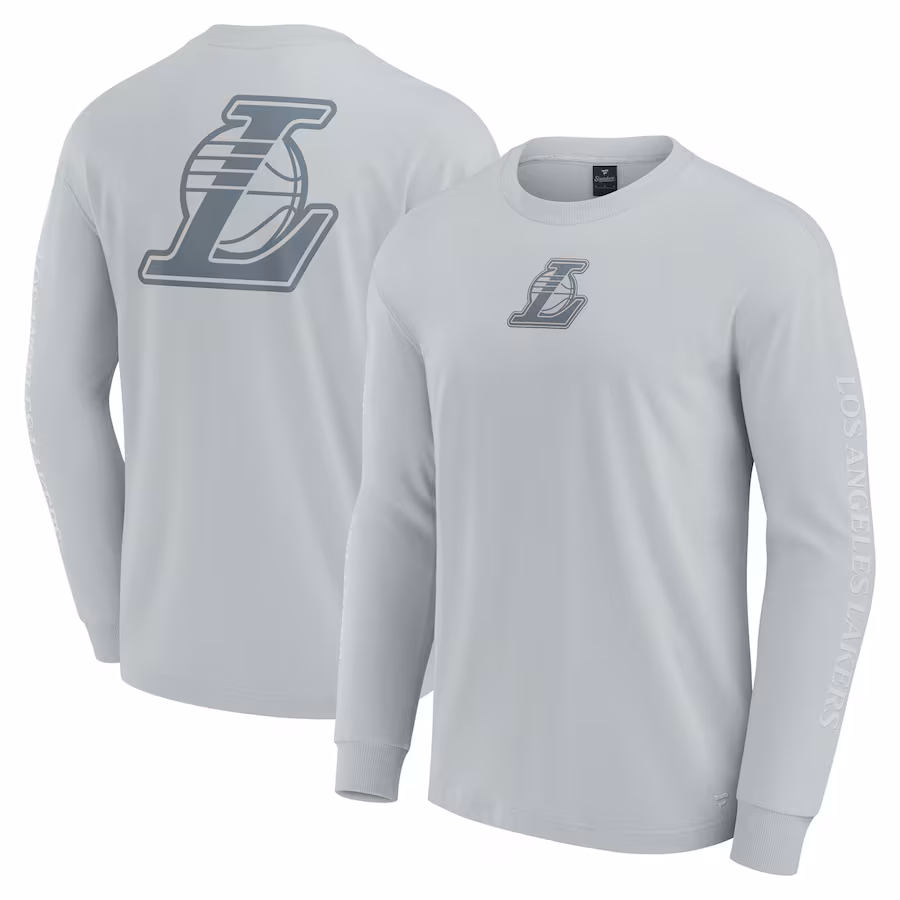 Men's Los Angeles Lakers Fanatics Gray Elements Strive Long Sleeve T-Shirt - SUjersey01