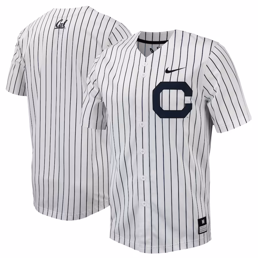 Men's Nike  White/Navy Cal Bears Pinstripe Replica Full-Button Baseball Jersey - SUjersey01
