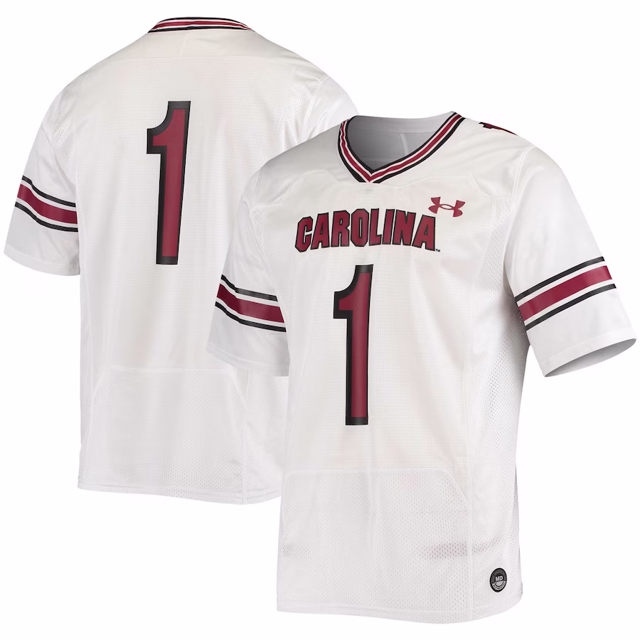 #1 South Carolina Gamecocks Under Armour Logo Replica Football Jersey - White - SUjersey01