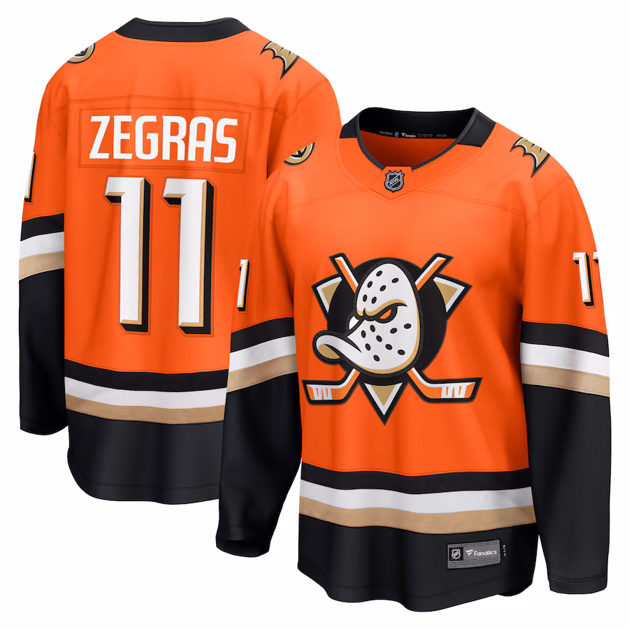 Men's Anaheim Ducks Trevor Zegras Fanatics Orange Home Premier Breakaway Player Jersey - SUjersey01