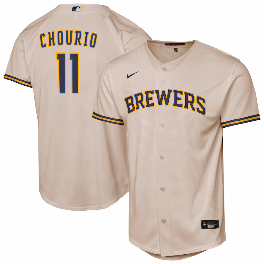 Youth Milwaukee Brewers Jackson Chourio Nike Cream Home Replica Player Jersey - SUjersey01