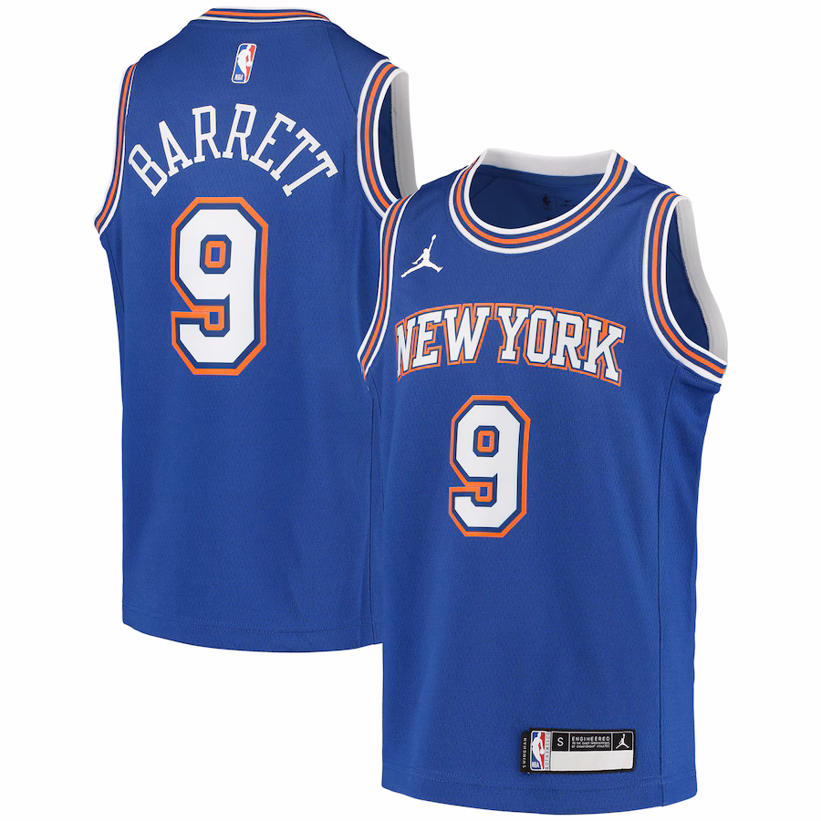 Youth New York Knicks RJ Barrett Jordan Brand Blue 2020/21 Swingman Player Jersey - Statement Edition - SUjersey01