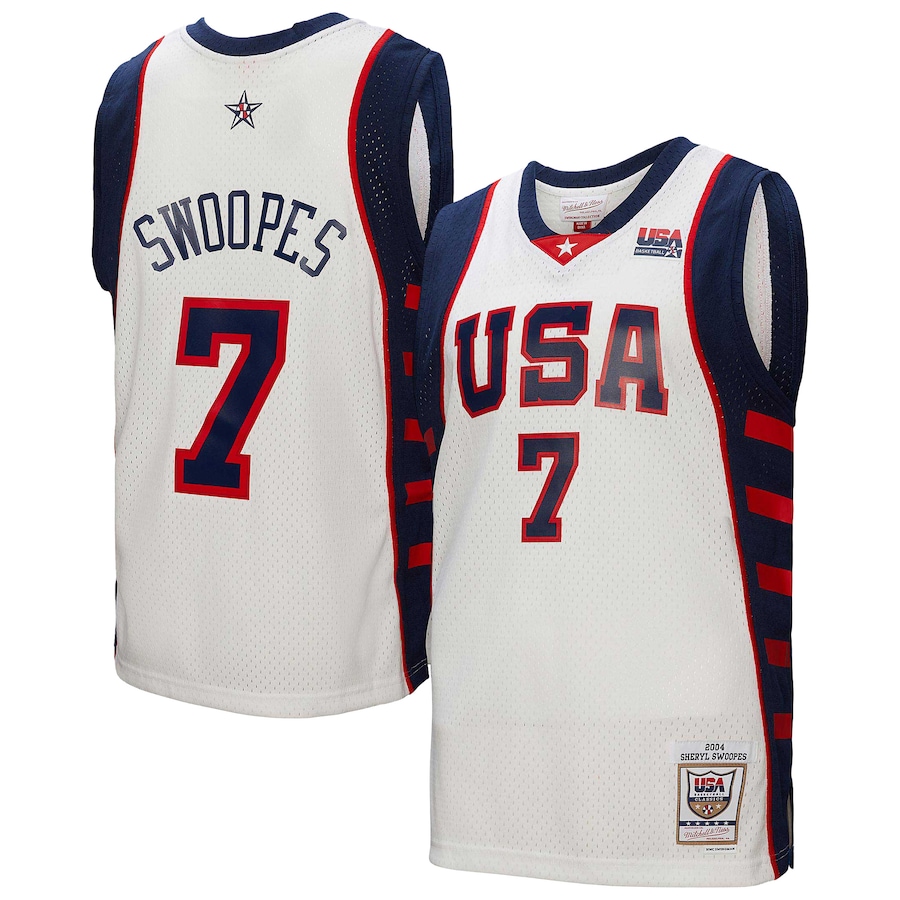 Men's USA Women's Basketball Sheryl Swoopes Mitchell & Ness White 2004 Hardwood Classics Swingman Jersey - SUjersey01