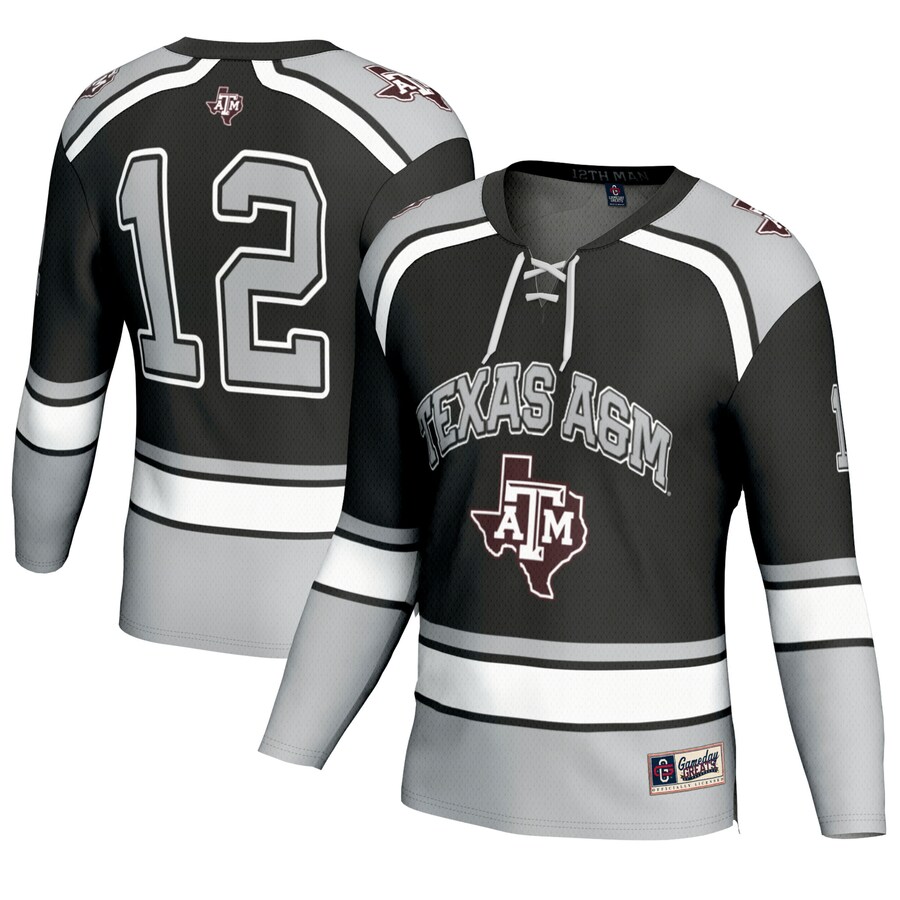 #12 Texas A&M Aggies GameDay Greats Youth Hockey Fashion Jersey - Black - SUjersey01