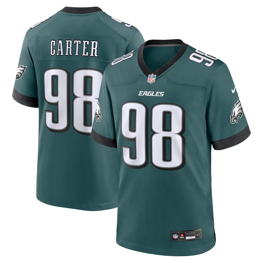 Men's Philadelphia Eagles Jalen Carter Nike Midnight Green Team Game Jersey - SUjersey01