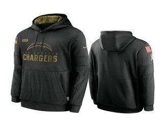 Men's Los Angeles Chargers Black 2020 Salute to Service Sideline Performance Pullover Hoodie - SUjersey01