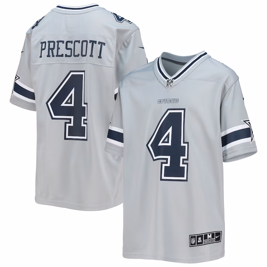 Youth Dallas Cowboys Dak Prescott Nike Silver Inverted Team Game Jersey - SUjersey01