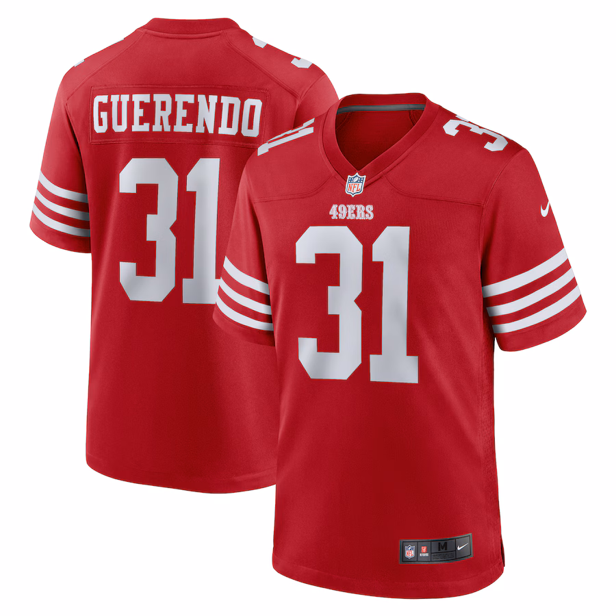 Men's San Francisco 49ers Isaac Guerendo Nike Scarlet Game Jersey - SUjersey01