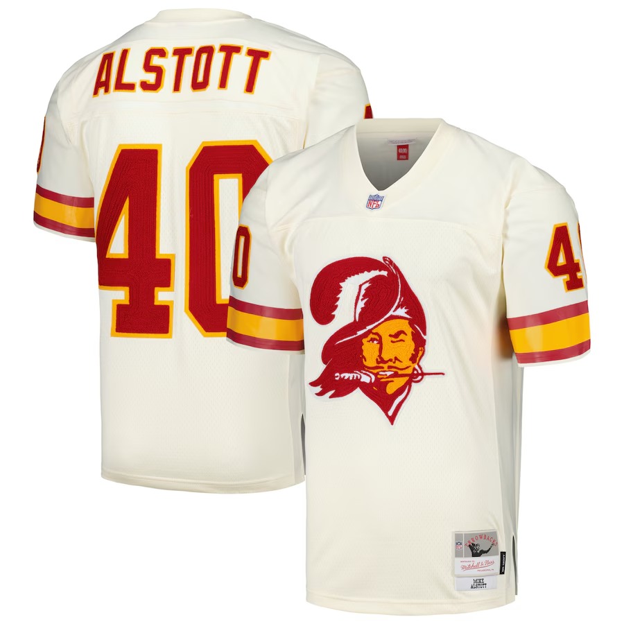 Men's Tampa Bay Buccaneers Mike Alstott Mitchell & Ness Cream Chainstitch Legacy Jersey - SUjersey01