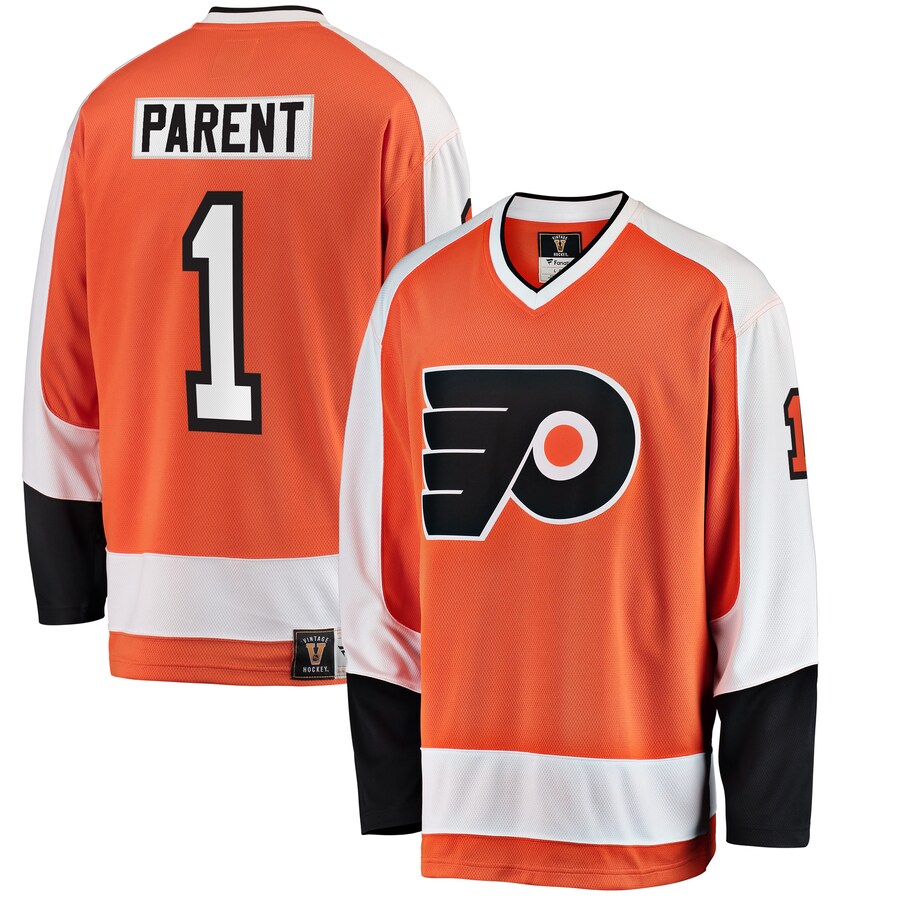 Men's Philadelphia Flyers Bernie Parent Fanatics Branded Orange Premier Breakaway Retired Player Jersey - SUjersey01