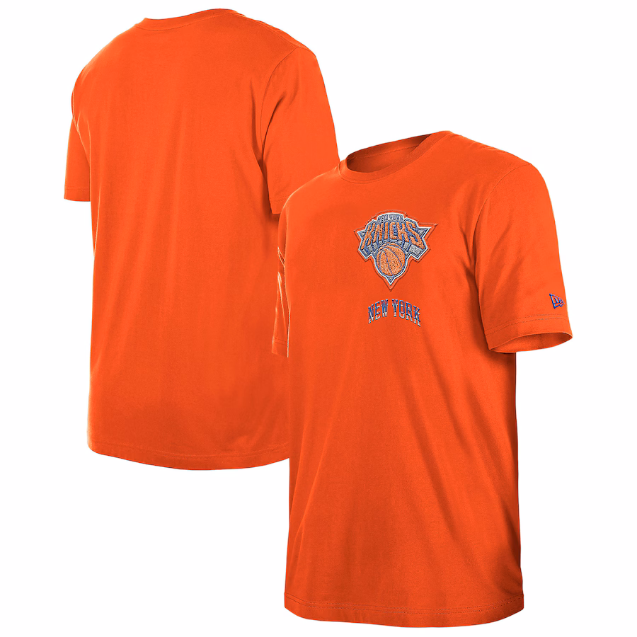 Men's New York Knicks  New Era Orange 2024/25 City Edition Chenille Heavyweight T-Shirt - SUjersey01