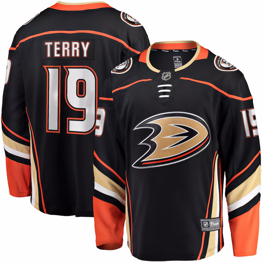 Men's Anaheim Ducks Troy Terry Fanatics Black Home Team Breakaway Player Jersey - SUjersey01