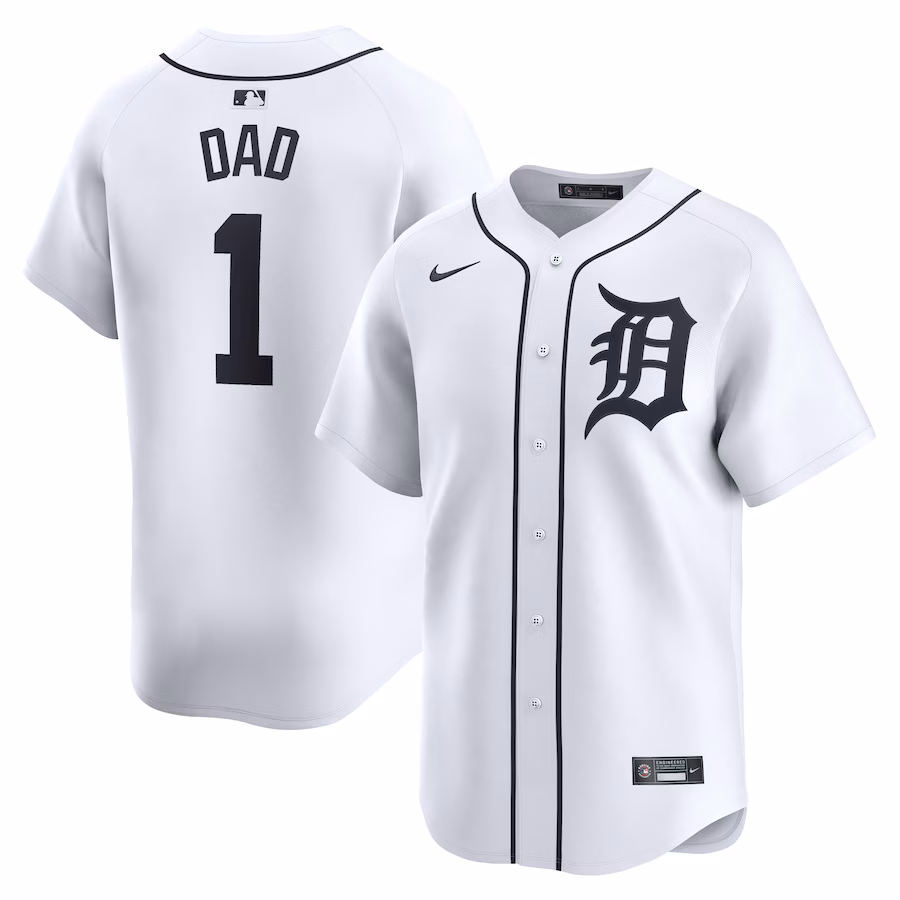 Men's Detroit Tigers Nike White #1 Dad Home Limited Jersey - SUjersey01