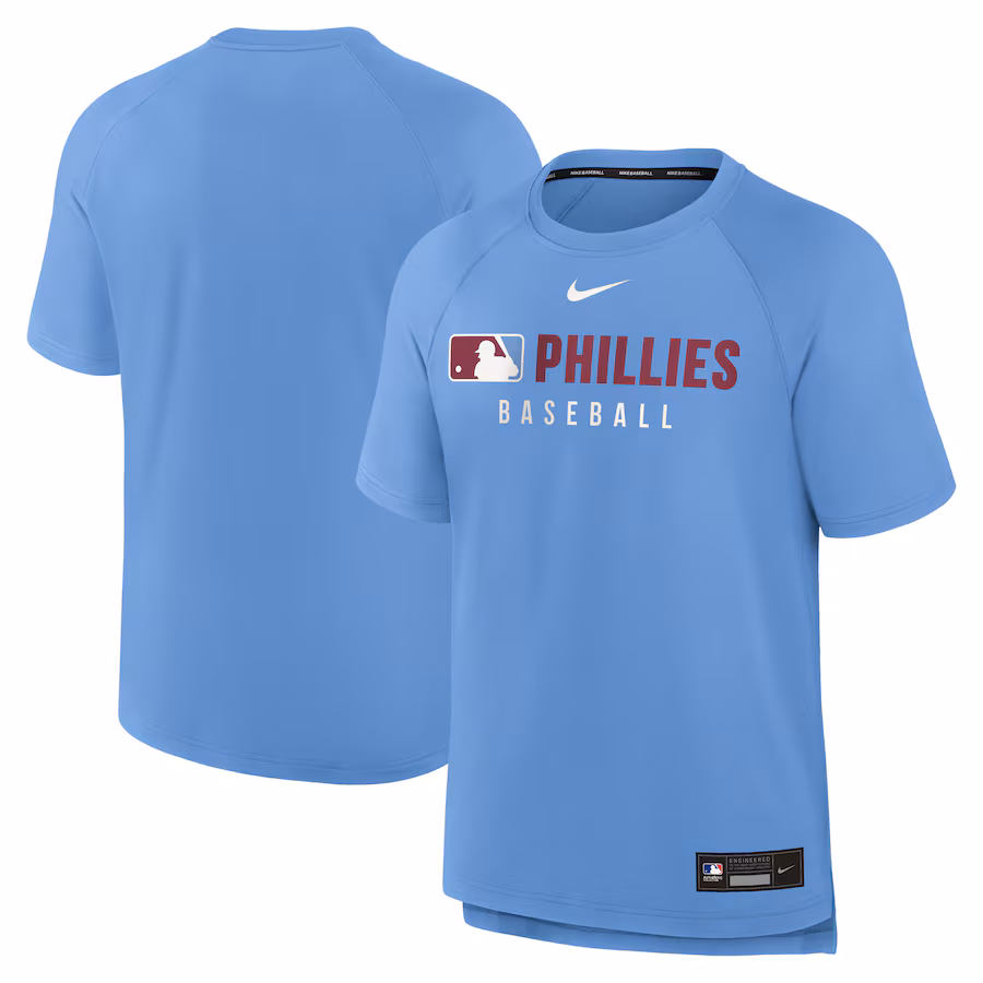 Men's Philadelphia Phillies Nike Light Blue Authentic Collection Pregame Raglan Performance T-Shirt - SUjersey01