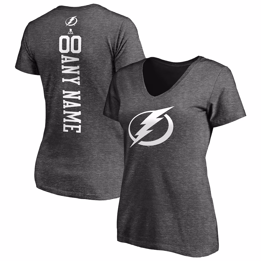 Women's Tampa Bay Lightning Heathered Charcoal Personalized One Color V-Neck T-Shirt - SUjersey01