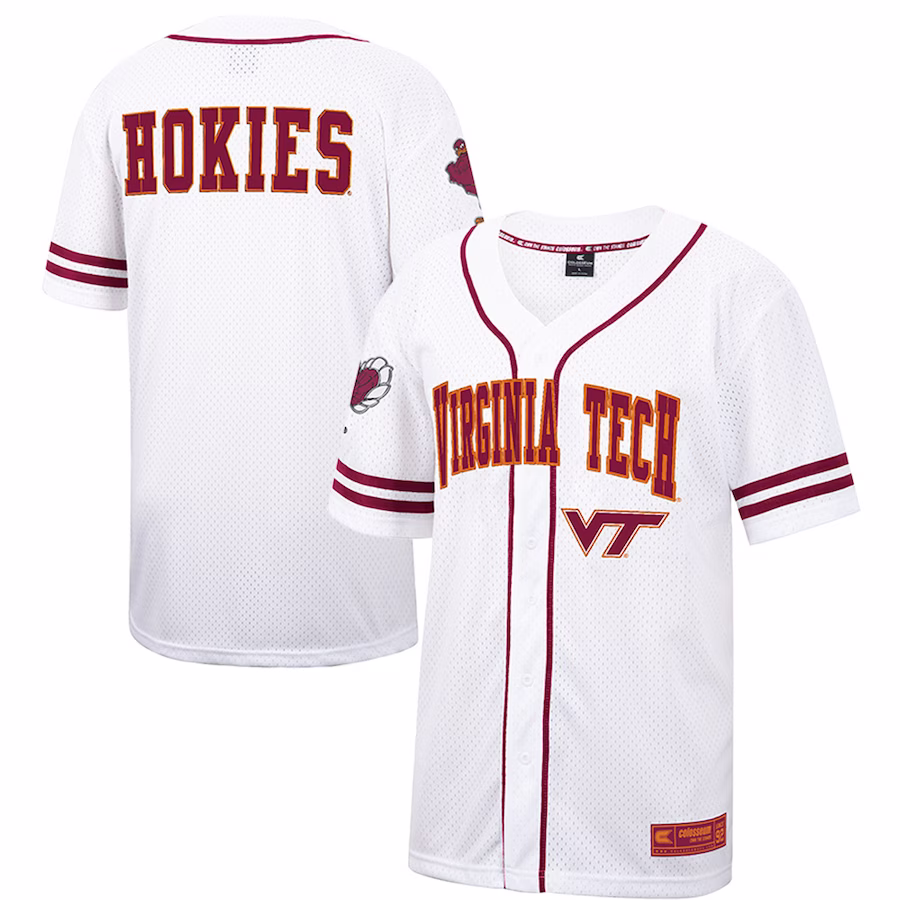 Virginia Tech Hokies Colosseum Free Spirited Mesh Button-Up Baseball Jersey - White - SUjersey01