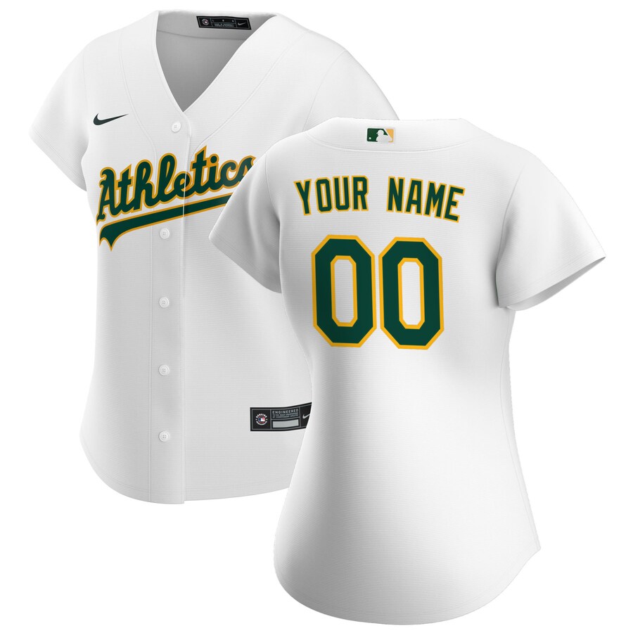 Women's Oakland Athletics Nike White Home Replica Custom Jersey - SUjersey01