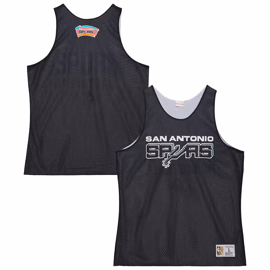 Men's San Antonio Spurs Mitchell & Ness Black/White Hardwood Classics Reversible Mesh Practice Jersey - SUjersey01