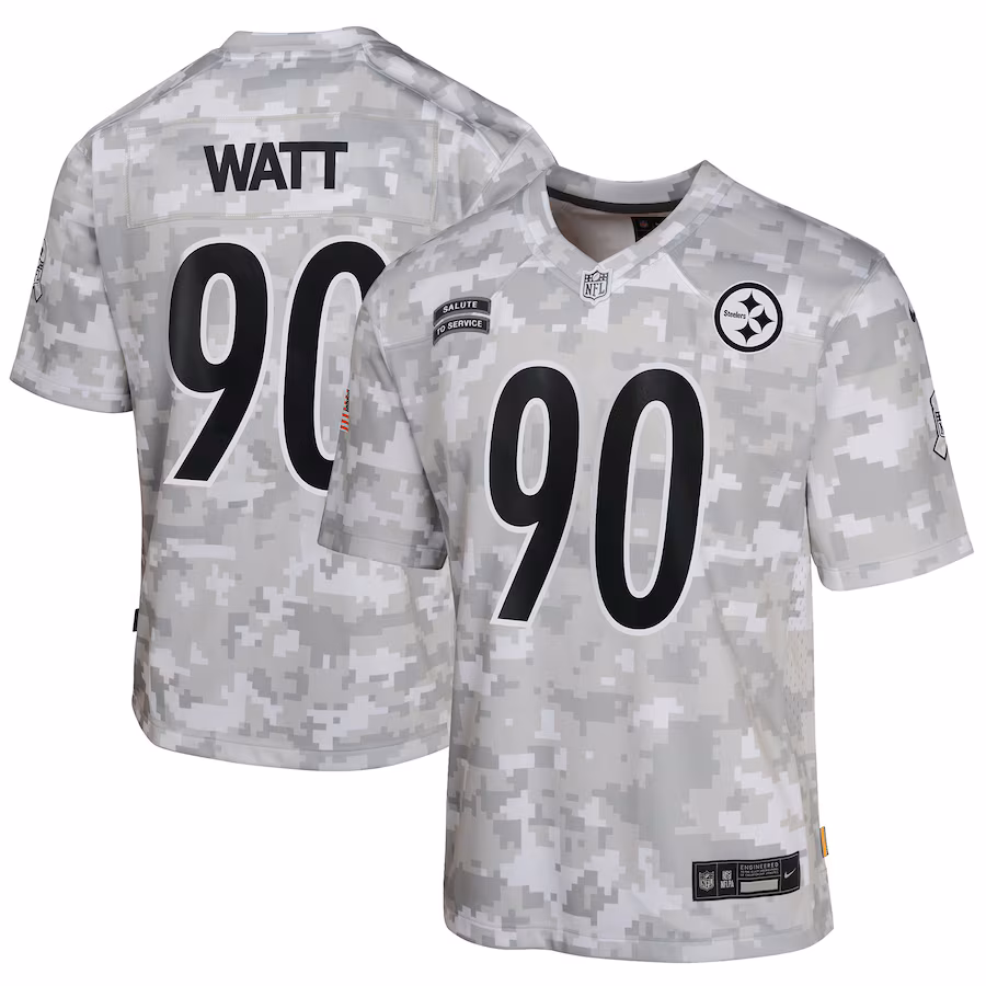 Youth Pittsburgh Steelers T.J. Watt Nike Arctic Camo 2024 Salute to Service Game Jersey - SUjersey01