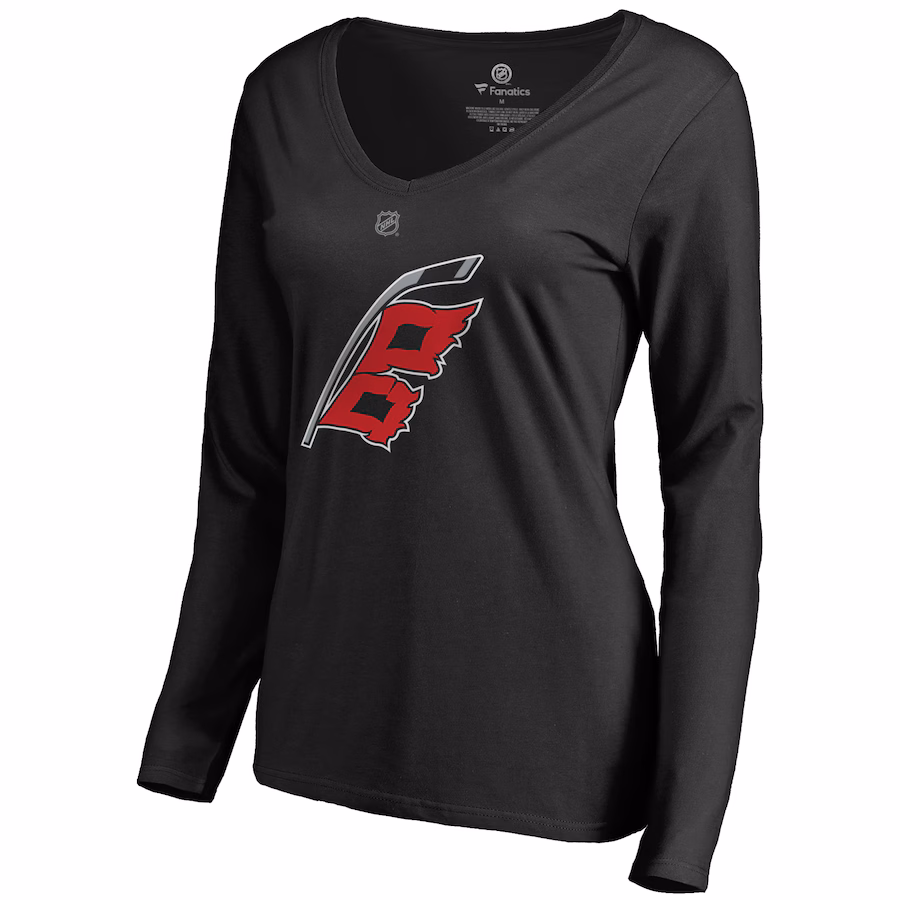 Women's Carolina Hurricanes Black Team Alternate Long Sleeve V-Neck T-Shirt - SUjersey01