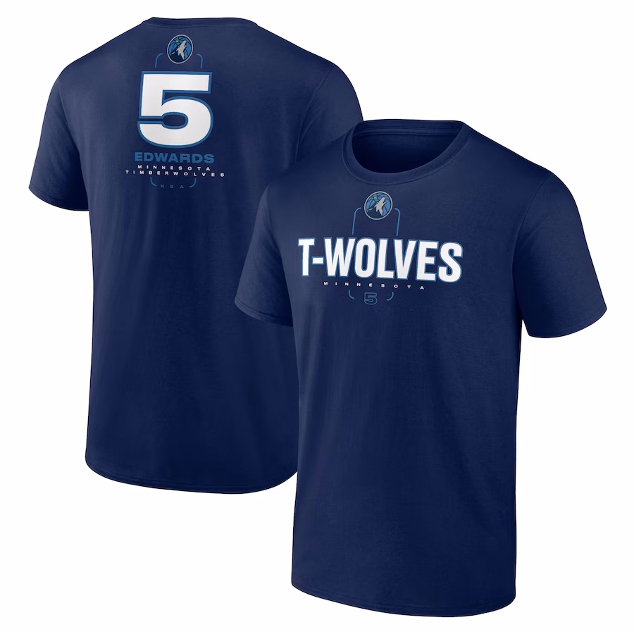 Men's Minnesota Timberwolves Anthony Edwards Navy Behind The Back Name & Number T-Shirt - SUjersey01