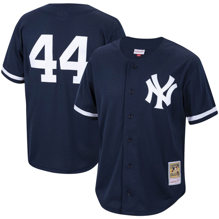 Men's New York Yankees Reggie Jackson Mitchell & Ness Navy Cooperstown Collection Mesh Batting Practice Button-Up Jersey - SUjersey01