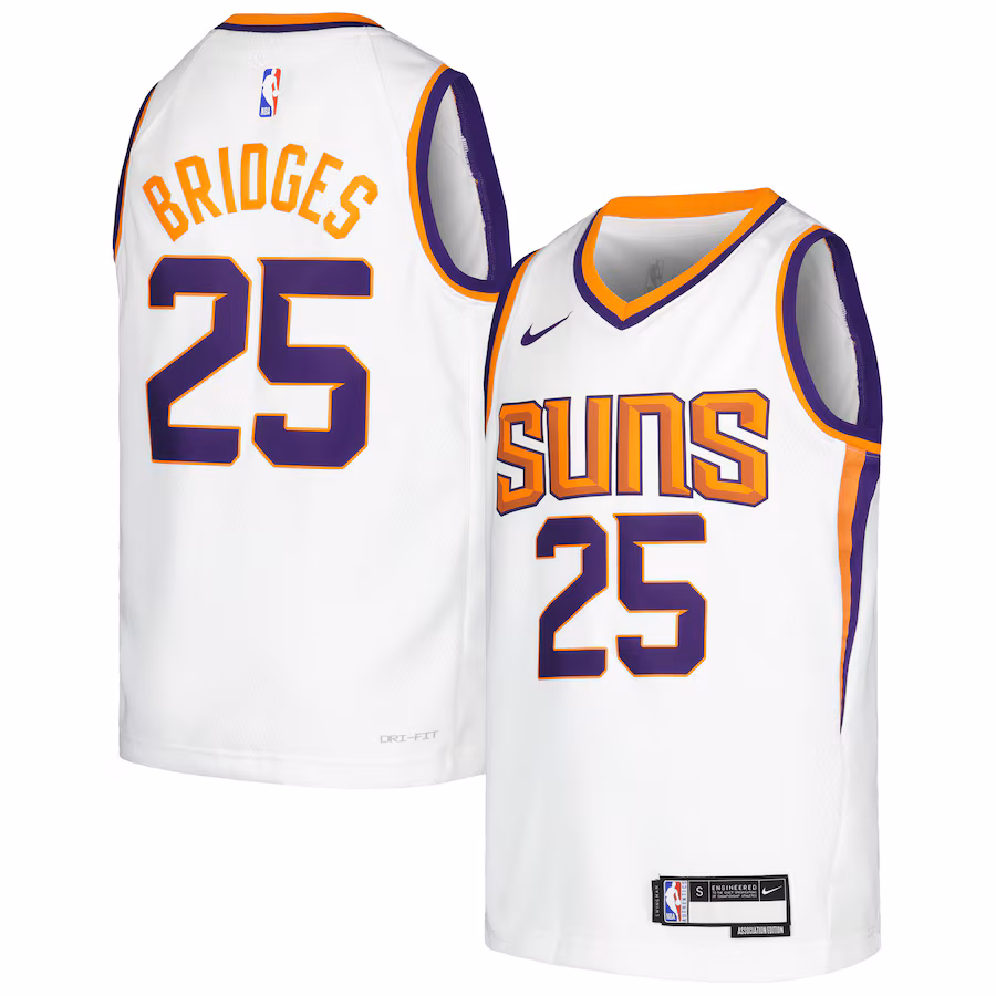 Youth Phoenix Suns Mikal Bridges Nike White Swingman Jersey - Association Edition - SUjersey01