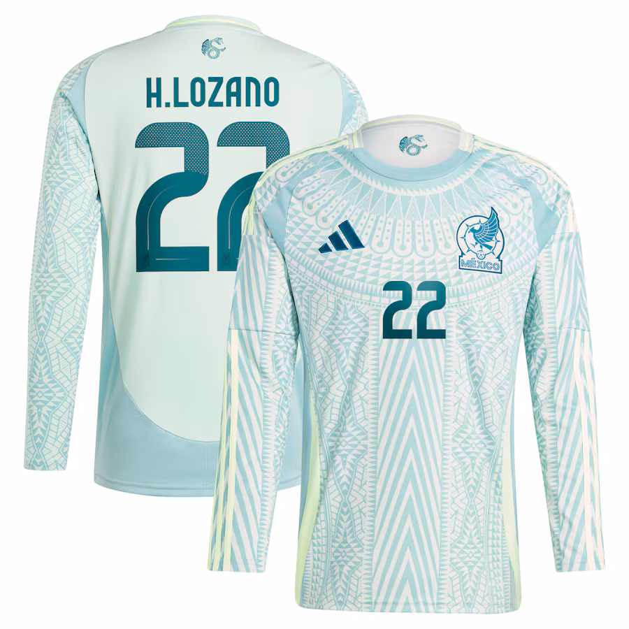 Men's Mexico National Team Hirving Lozano adidas Green 2024 Away Replica Player Long Sleeve Jersey - SUjersey01