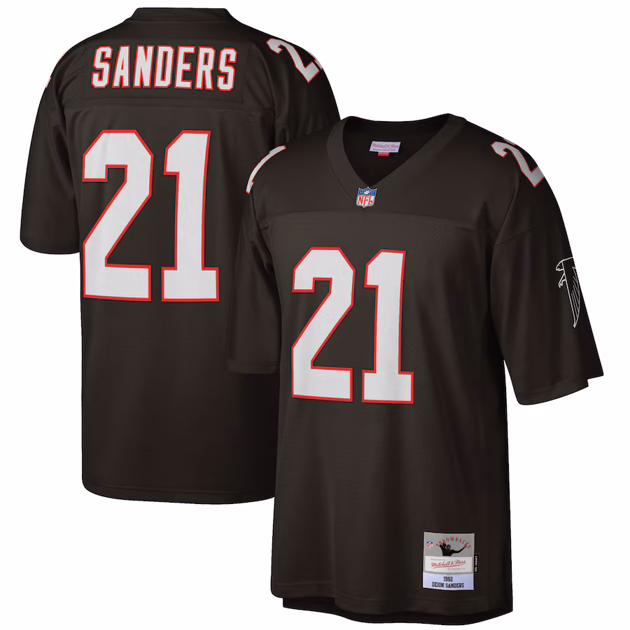 Men's Atlanta Falcons Deion Sanders Mitchell & Ness Black Big & Tall 1992 Retired Player Replica Jersey - SUjersey01