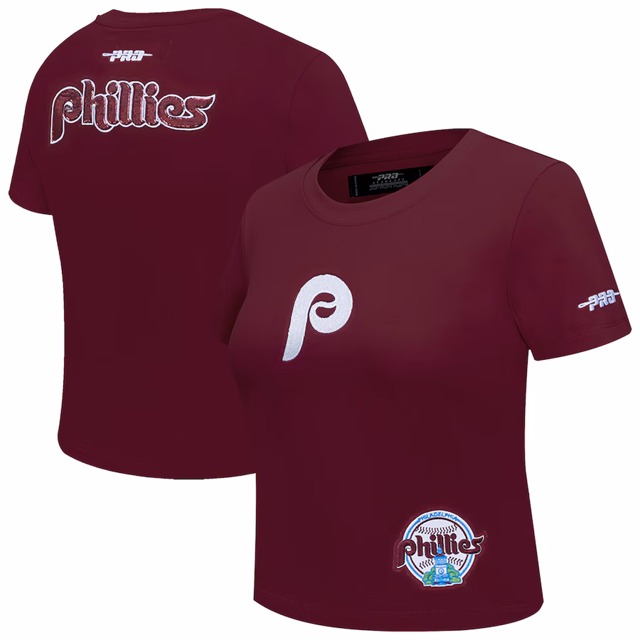 Women's Philadelphia Phillies Pro Standard Burgundy Game Day Classics Baby Doll Cropped T-Shirt - SUjersey01
