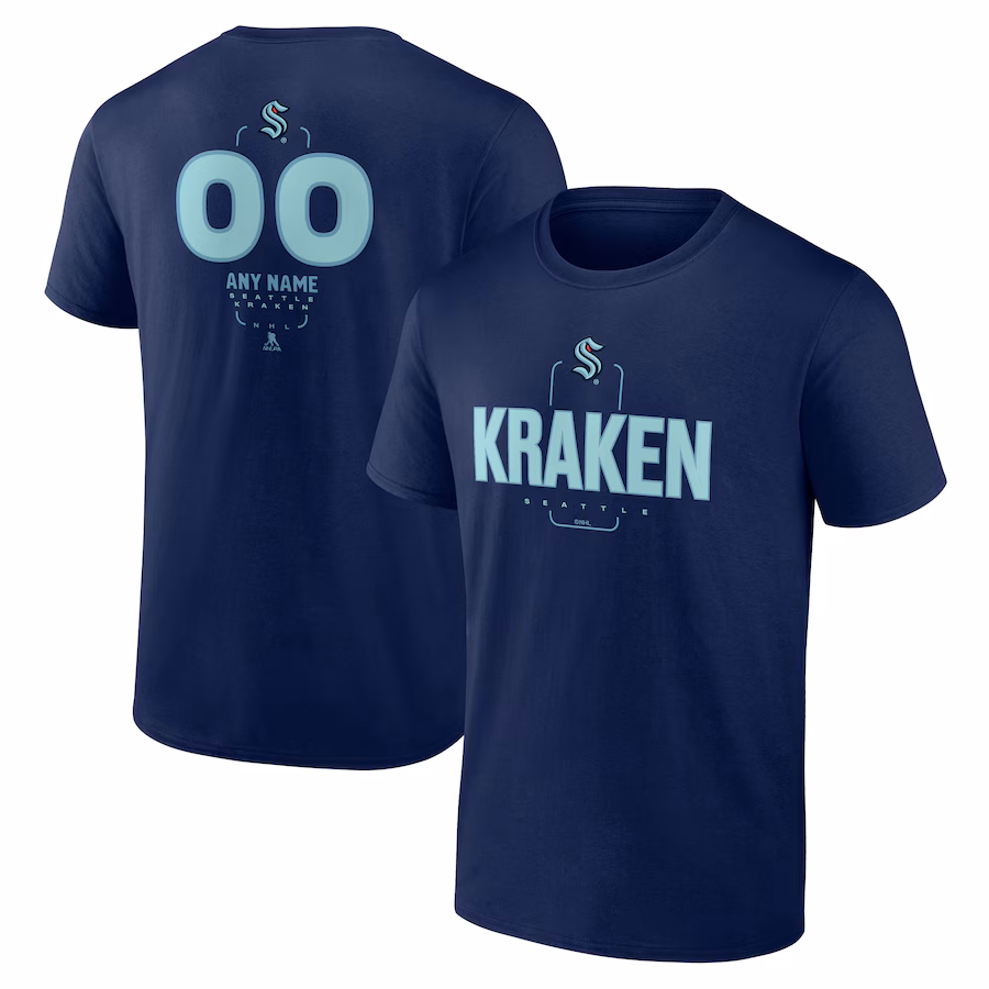 Men's Seattle Kraken Deep Sea Blue Personalized Name & Number Midfielder T-Shirt - SUjersey01