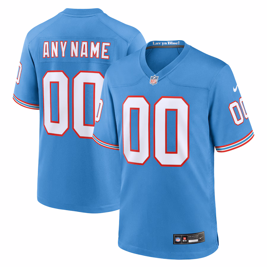 Men's Tennessee Titans Nike Light Blue Oilers Throwback Custom Game Jersey - SUjersey01