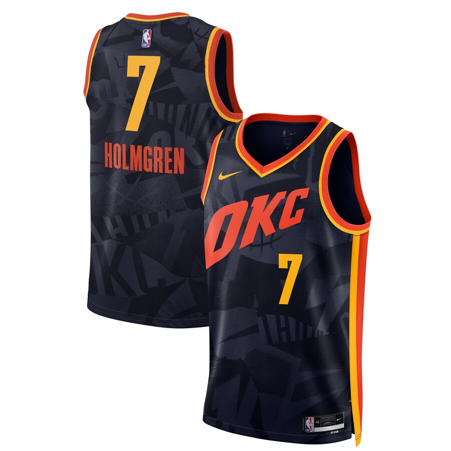 Unisex Oklahoma City Thunder Chet Holmgren Nike Navy 2023/24 Swingman Jersey - City Edition - SUjersey01