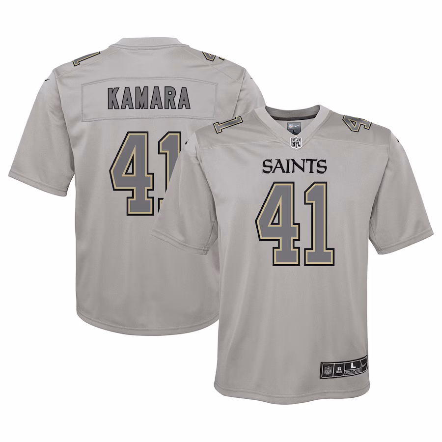 Youth New Orleans Saints Alvin Kamara Nike Gray Atmosphere Game Jersey - SUjersey01