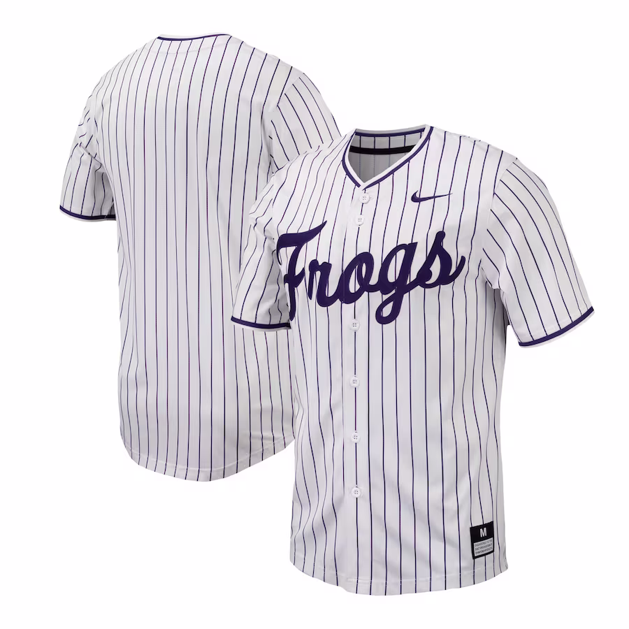 TCU Horned Frogs Nike Pinstripe Replica Baseball Jersey - White - SUjersey01