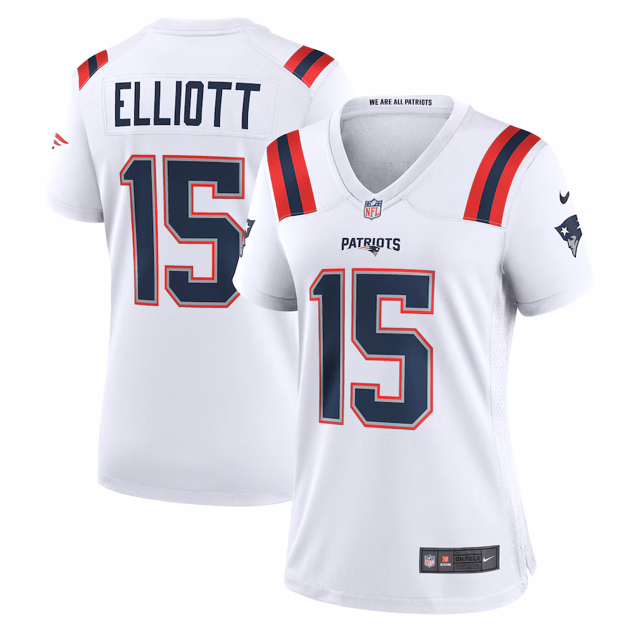Women's New England Patriots Ezekiel Elliott Nike White Game Player Jersey - SUjersey01