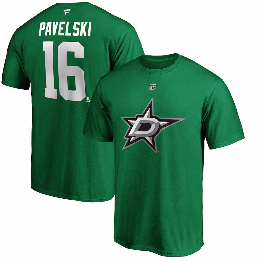 Men's Dallas Stars Joe Pavelski Fanatics Kelly Green Player Authentic Stack Name & Number T-Shirt - SUjersey01