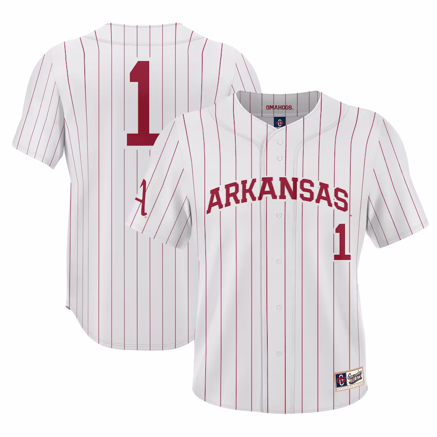 #1 Arkansas Razorbacks GameDay Greats Youth Lightweight Baseball Jersey - White - SUjersey01