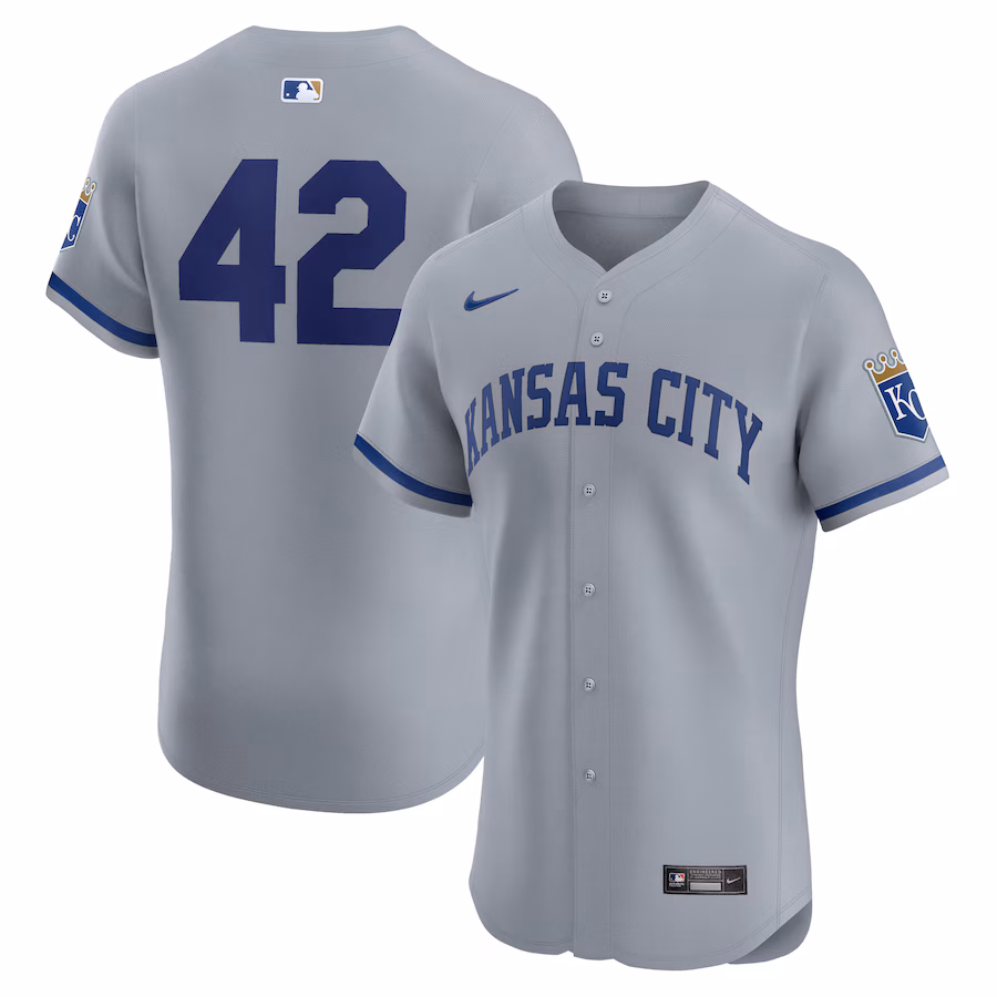 Men's Kansas City Royals Nike Gray Road 2024 Jackie Robinson Day Elite Jersey - SUjersey01